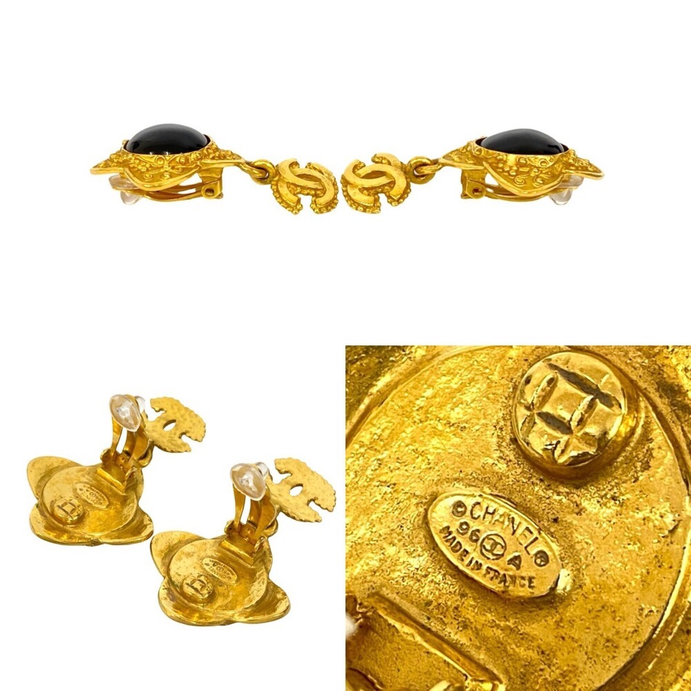 CHANEL Authentic Black Logo Earrings - Picture 2 of 4